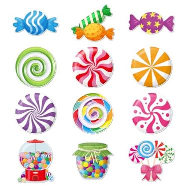 Imagem de 48 peças de recortes de papel doce para decoração de quadro de avisos, recortes coloridos de doces de pirulito de hortelã-pimenta, recortes de papel para doces, aniversário, chá de bebê, decoração de