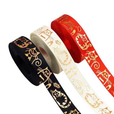 Imagem de oshhni 3 peças de fitas para embalagem de presente, fitas artesanais, estampa de gato, decorativas para decoração de flores festivas, casamento, costura,