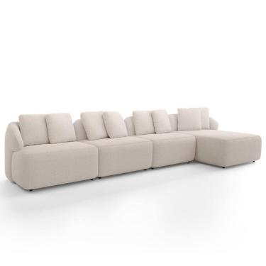 Imagem de Sofá 5 Lugares Com Chaise Direito Sala Living 394cm Arlo F04 Veludo Bege - Lyam Decor