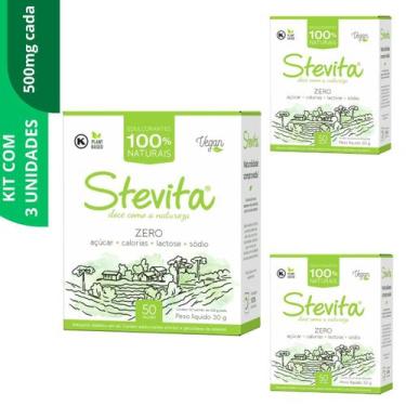 Imagem de Kit com 3 Adoçante Em Pó Stevia Zero 100 Nat 50 Sachês - Stevita