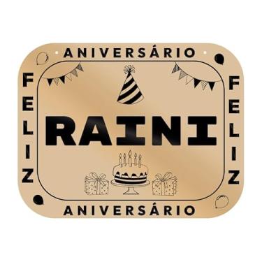 Imagem de Placa Feliz Aniversário Raini em MDF, 19x14 cm, com 2 Furos para Pendurar