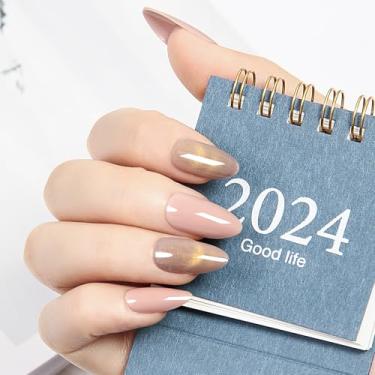 Imagem de Unhas postiças Hnad Withered Hnad – Unhas postiças com glitter semitransparente, unhas postiças reutilizáveis com cola | Qualidade de salão - Kit de 24 unhas