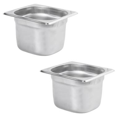 Imagem de Kit Duas Cubas Gastronomica Padrão Gn 1/6 150mm Inox sem Alça Com tamp