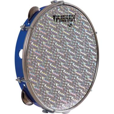 Imagem de Pandeiro Azul 10`` Pele Holográfica Prata Vanguarda