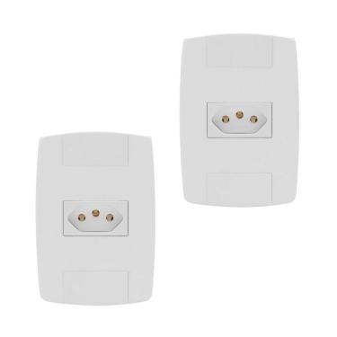 Imagem de Kit 2 Tomada Elétrica Branca 2P+T 10A 250V Placa Espelho 4X2