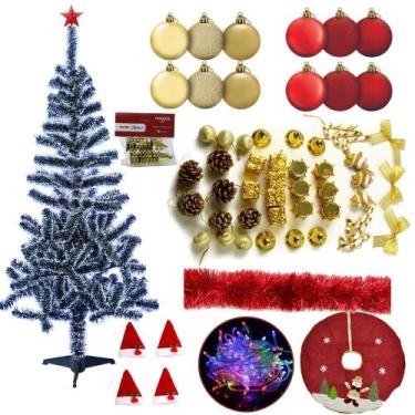 Imagem de Árvore De Natal Nevada 1,50m 220 Galhos Decorada 99 Itens Pisca Pisca 