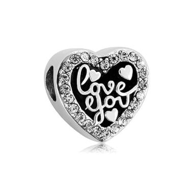 Imagem de BlingNuts Pingente de coração Love You serve para pulseiras Pandora Charms para mulheres, aniversário da família, dia dos namorados, pedras de nascimento de abril, zircônia cúbica cristalina