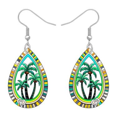 Imagem de DOWAY Brincos de palmeira de coco verde pendurados, brincos de planta tropical de lágrima de acrílico joias de praia presentes havaianos para mulheres amantes de praia, Medium, Acrílico, Sem pedra