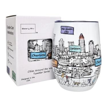 Imagem de Beary Blu Cidades ao redor do mundo Série de copos de 355 ml - Projetado nos EUA - Copo isolado a vácuo com tampas - Caneca de viagem de aço inoxidável para vinho e café, água, para bebida quente e