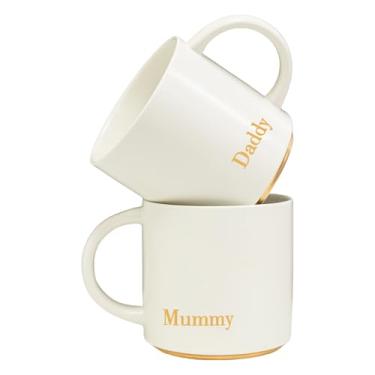 Imagem de COLLECTIVE HOME - Conjunto de canecas para mamãe e papai, 2 pacotes de presente para pais, aniversário, casamento, Natal, letras douradas, par de xícaras de café de cerâmica (papai/mamãe)