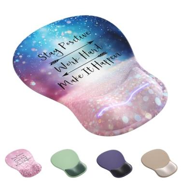 Imagem de Mouse pad ergonômico com descanso de pulso, bonito suporte de pulso de gel para mousepad - pequeno mini portátil para viagem, mouse pads para mesa, computador, escritório e decoração de casa (glitter