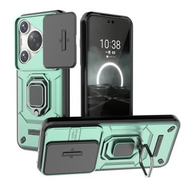 Imagem de SORAKA Capa para Huawei Pura 70 Pro com suporte para anel e tampa deslizante para câmera Capa Huawei Pura 70 Pro com placa de metal para suporte magnético para carro Capa de camada dupla em PC e TPU