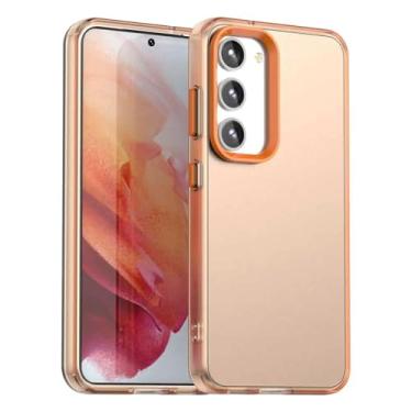 Imagem de Capa translúcida fosca Candy para Samsung Galaxy S24 S23 Ultra Plus S24 Fe A16 A06 A15 A55 A35 A25 M55 (para Galaxy M55/laranja)