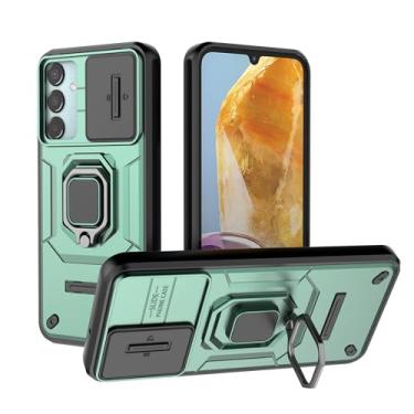 Imagem de SORAKA Capa para Samsung Galaxy M15 5G com suporte e tampa deslizante para câmera Capa Samsung Galaxy M15 5G com placa de metal para suporte magnético para carro Capa de camada dupla em PC e TPU