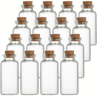 Imagem de EWEIGEER 16 garrafas de vidro pequenas de 12 ml com rolha de cortiça, presentes de colegas de classe durante o início da temporada escolar, lindas garrafas decorativas faça você mesmo, garrafa de