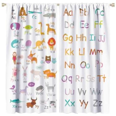 Imagem de GoDazzling Cortinas de janela blackout de animais ABC com desenho animado, letras coloridas do zoológico do alfabeto, para berçário, crianças, meninos, meninas, quarto, sala de estar, sala de aula, 21