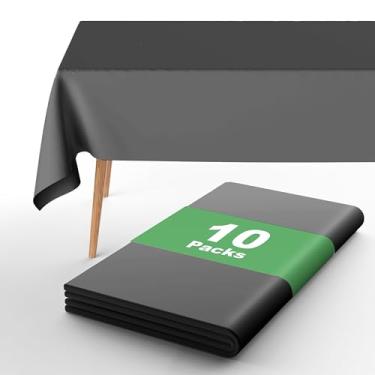 Imagem de URMONA Toalha de mesa de plástico descartável, 10 peças - 137 x 396 cm, toalha de mesa retangular, impermeável, adequada para festas, piqueniques, casamentos e acampamento (preto)