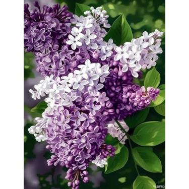Imagem de YEEIFFD Pintura de diamante lilás DIY para adultos, pintura lilás florescendo por números para iniciantes, kits de arte de diamante redondo completo para decoração de quarto, decoração de sala de