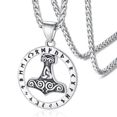 Imagem de FaithHeart Colar com pingente de martelo de Thor e bússola nórdica/Odin/Raven para homens e mulheres com embalagem delicada