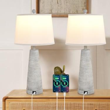 Imagem de Terpsichore Conjunto De 2 Abajures De Cabeceira, Abajures De Mesa, Abajur Vintage Rústico De Fazenda, Luz Regulável De 3 Vias, Adequado Para Sala De Estar E Quarto, Com Abajur De Linho, Lâmpada Led,