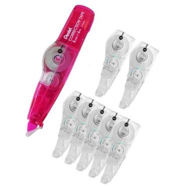 Imagem de Kit Corretivo Fita Adesiva Recarregável Pentel Com 7 Refis, Pink