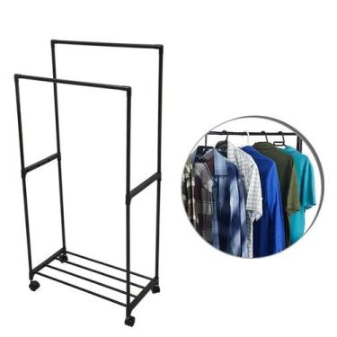 Imagem de Cabideiro Arara dupla para Roupas com prateleira 1,30x65 cm base com r