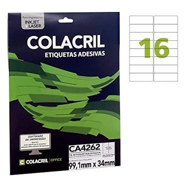 Imagem de Etiqueta Adesiva Colacril, Ink-Jet/Laser A4, CA4262, Branco, 99.1 x 34.0 mm, envelope com 25 fls-400 etiquetas