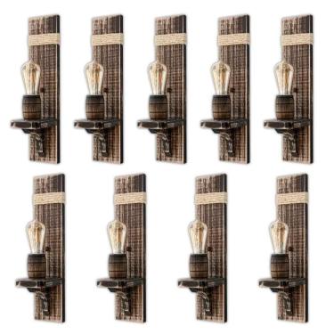 Imagem de Kit 9 Arandelas Sisal Delenha Decor Rústico + Lâmpadas