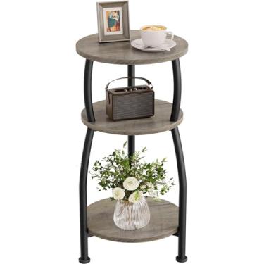 Imagem de Yuede Mesa lateral redonda pequena, mesa de canto de 3 camadas com prateleira de armazenamento, mesa de café fina, mesa de centro resistente e fácil de montar para espaços pequenos, canto da sala de