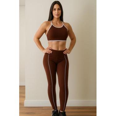 Imagem de Conjunto Fitness Feminino Top + Legging Marrom Tamanho Único - 4EVER, 
