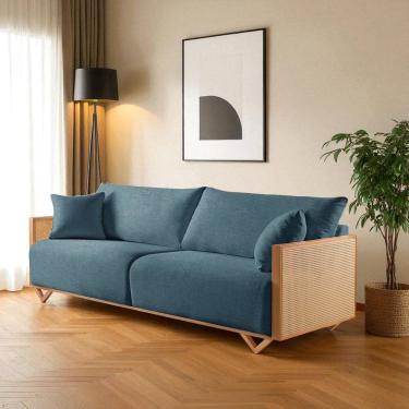 Imagem de Sofá Fixo 3 Lugares Luxo 210cm Arthur Azul