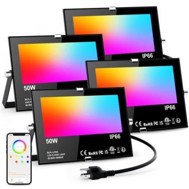 Imagem de Holofotes LED Taptoron 50W RGB 5700K IP66 à prova d'água, pacote com 4