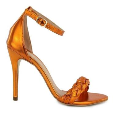 Imagem de Sandália VL Metalizada Bico Redondo Tira Trançada Salto 10cm - Vitória