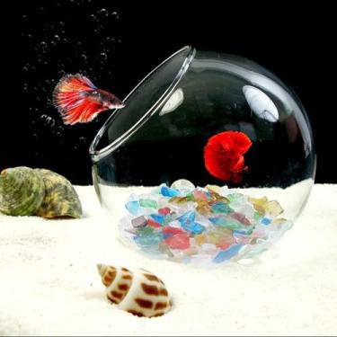 Imagem de Aquário de vidro Betta Peixe Camarão Rede Caverna com Pedras de Cristal Coloridas, Acessórios Decorativos de Aquário Transparente para Aquário