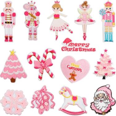 Imagem de VVZOWW 14 peças de adesivos de pano bordados rosa de Natal amor elfo roupas adesivos adesivos adesivos de remendo decorativo letras doces computador bordado etiqueta passar a ferro