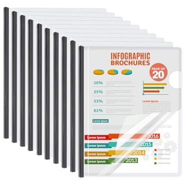 Imagem de Capas de relatório com barra deslizante - Pastas de apresentação de plástico transparente para papel A4 e tamanho carta, capacidade para 80 folhas, fichário de documentos para escola, escritório