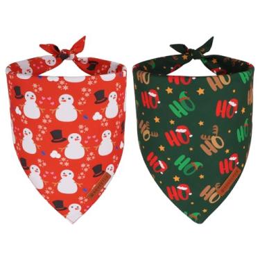 Imagem de ADOGGYGO Bandanas de Natal para cães, pacote com 2, cachecol reversível de boneco de neve Hoho, tecido premium, bandanas de Natal vermelhas e verdes ajustáveis para cães pequenos (pequeno)