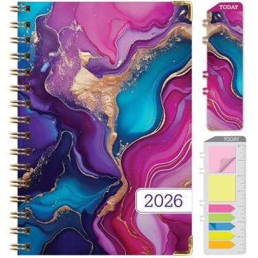 Imagem de Agenda Hardcover 2026, 14 cm x 20 cm: 14 meses (novembro de 2025 a dezembro de 2026), agenda mensal diária, agenda anual, marcador de livro, pasta de bolso e conjunto de notas adesivas (mármore rosa