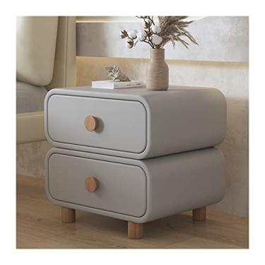 Imagem de Mesa de cabeceira de madeira com 2 gavetas, mesa de cabeceira de 40 cm de altura, mesa de cabeceira moderna de couro sintético cinza escuro com armazenamento para sala de estar e quarto, mesa de