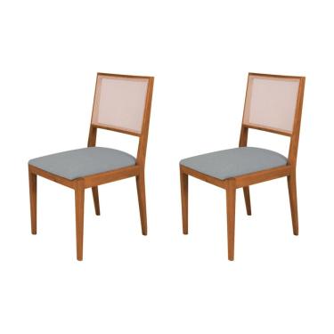 Imagem de Conjunto com 2 Cadeiras de Jantar Estofada Suellen em Madeira e Mdf Cerejeira Linho Cinza