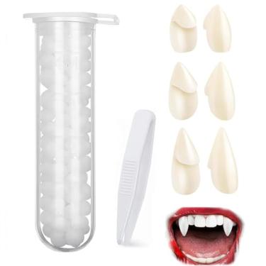 Imagem de Vampire Teeth, 3 Pairs 3 Sizes Vampire Fangs with Adhesive and Tweezers, Realistic Fake Teeth Halloween Decorations Party Cosplay Props Werewolf Fangs Vampire Dentures Party Favors Costume Accessories