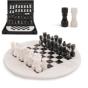 Imagem de EarthenTones Marble Chess Set for Adults with Complementary Storage Box, 15" White & Black Handmade Chess Board Game, Luxury Board Games for Adults with Extra Queens