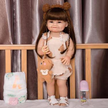 Imagem de Bebê Reborn Boneca Menina Corpo de Silicone 48cm Olhos Castanhos