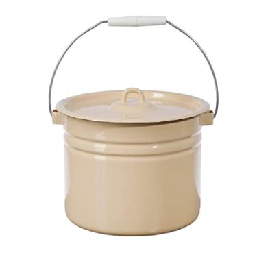 Imagem de Balde de água de gelo esmaltado em aço inoxidável com tampa 9,5 Qt / 9 L, balde de água de gelo grande esmaltado vintage amarelo com tampa, balde de gelo externo esmaltado antigo com alça
