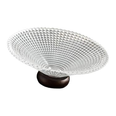 Imagem de Generic Tigela de frutas de vidro transparente com suporte de madeira, peça central de mesa, suporte de vegetais, bandeja de pedestal decorativa para, Xadrez