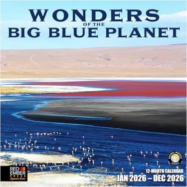 Imagem de RED EMBER Assinatura - Maravilhas do Grande Planeta Azul 2026 Calendário de parede 12 meses | Abertura de 30,5 cm x 61 cm | Papel grosso e resistente | Presente | Calendário 2026