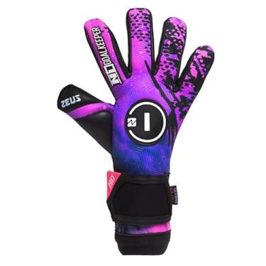 Imagem de N1 Goalkeeper gloves Zeus UGT+. Luvas de futebol ultraleves com corte híbrido roll-negativo e palma alemã UGT+ látex. Luvas de goleiro de futebol ultra ajustadas para adultos. Cor roxa. Tamanho 7