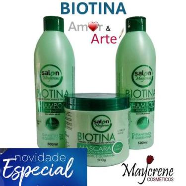 Imagem de  Kit 3x1 Biotina Preparação Salon Maycrene para o Crescimento e Fortal
