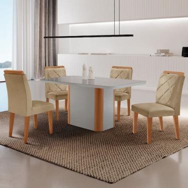 Imagem de Mesa de Jantar Isadora Tampo 120cm MDF Vidro Canto Copo e 4 Cadeiras M