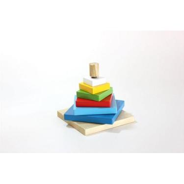 Imagem de Pirâmide de Encaixe Quadrada de Madeira para Crianças - no-brand